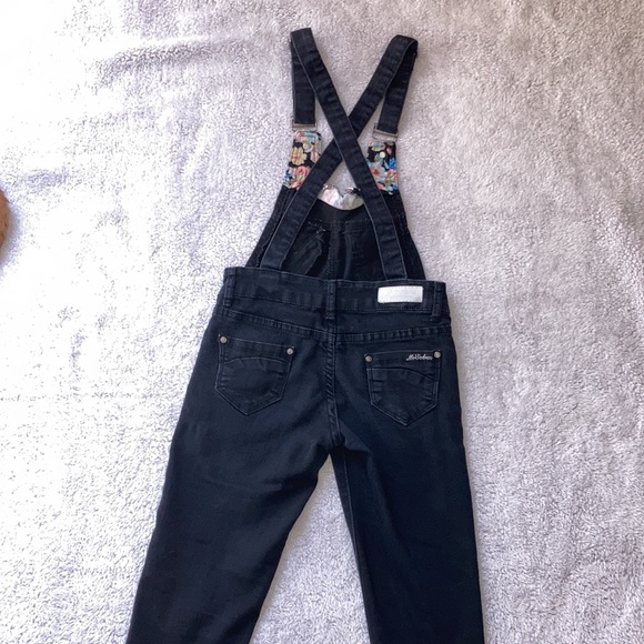 Black Denim Criss Cross Straps Open Back Overalls sz 25 - Picture 3 of 6